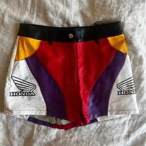 Leather Color Block Honda Shorts